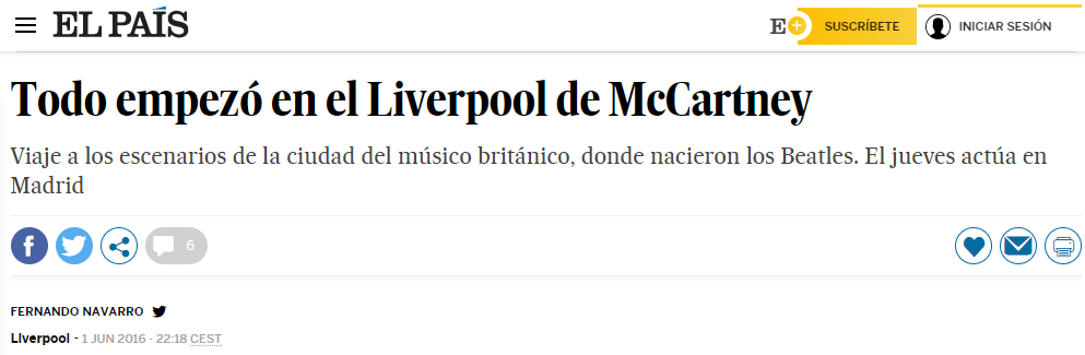 Entrevista realizada por El PAÍS a Liverpool Mágico Tours el 31 de mayo de 2016